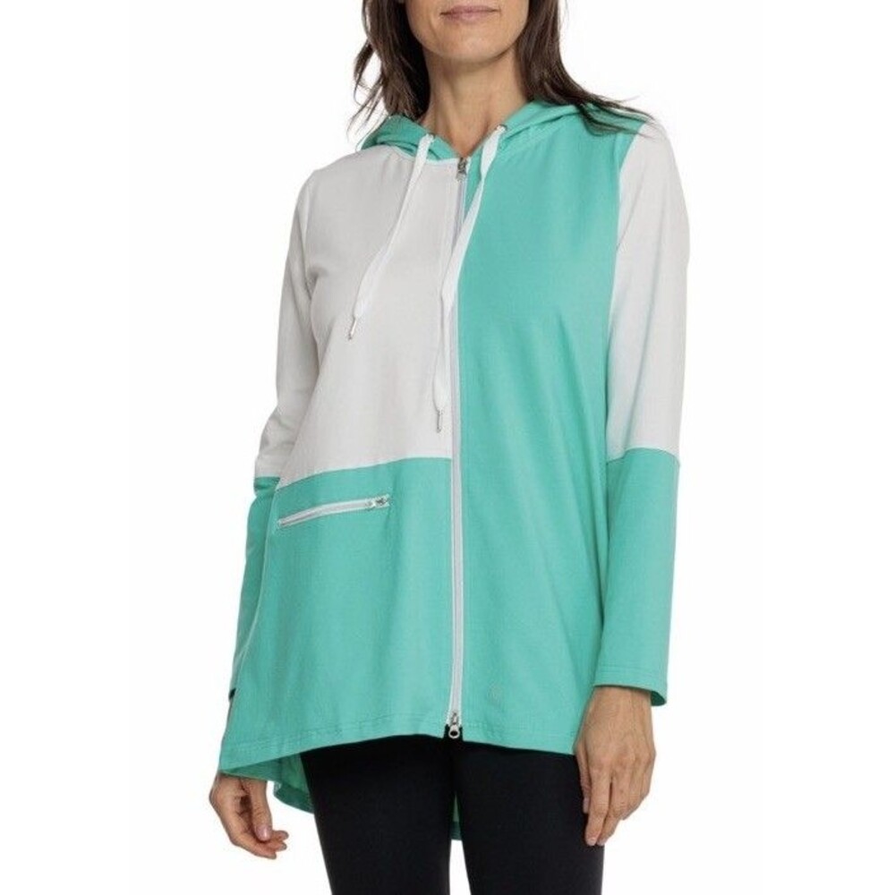Neon Buddha Jacket Womens XS Hoodie Colorblock Maui Teal White Zip Athleisure
